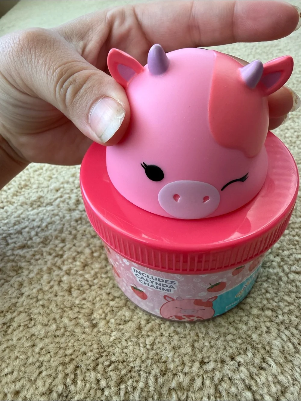 Squishmallows Pink Unicorn-Pig Bath Topper with Red Lid